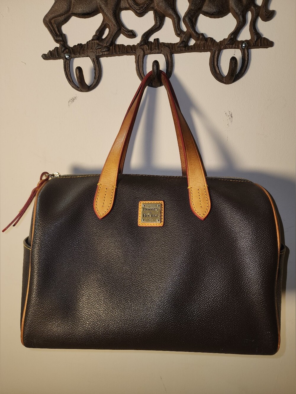 Dooney & Bourke Brown Olivia Pebbled Leather Satchel Tan Handles Purse